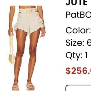 PatBO High Waist Jute Trim Shorts - Natural